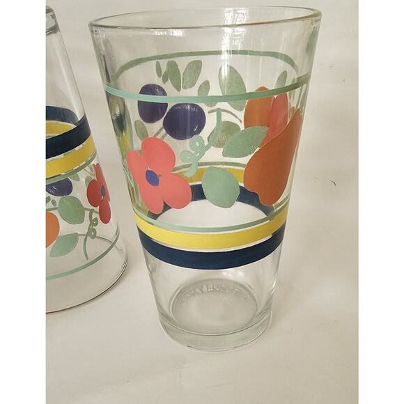 Set Of Four Fruit And Striped Vintage Gibson Glasses Signed Exc CondRetro ESTATE - Picture 3 of 11